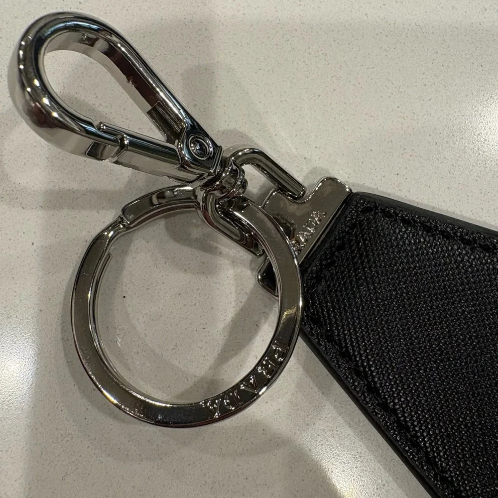 Saffiano Prada metal keychain men’s or womens logo with card and box